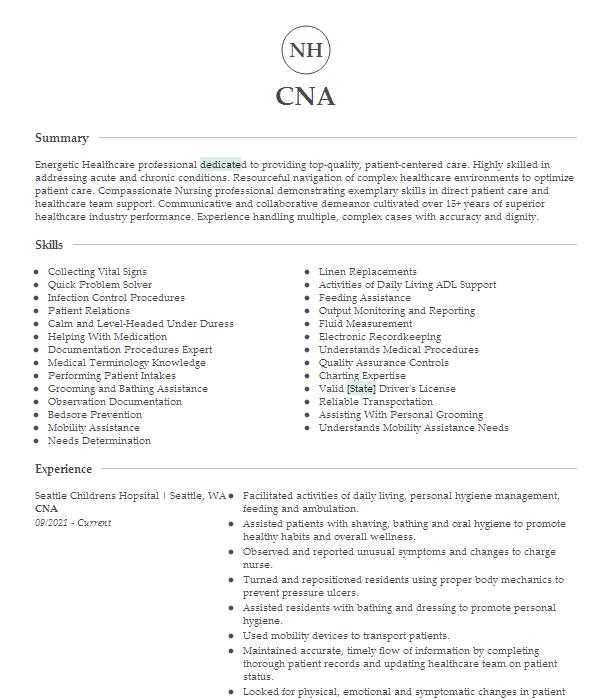 Cna Resume Example