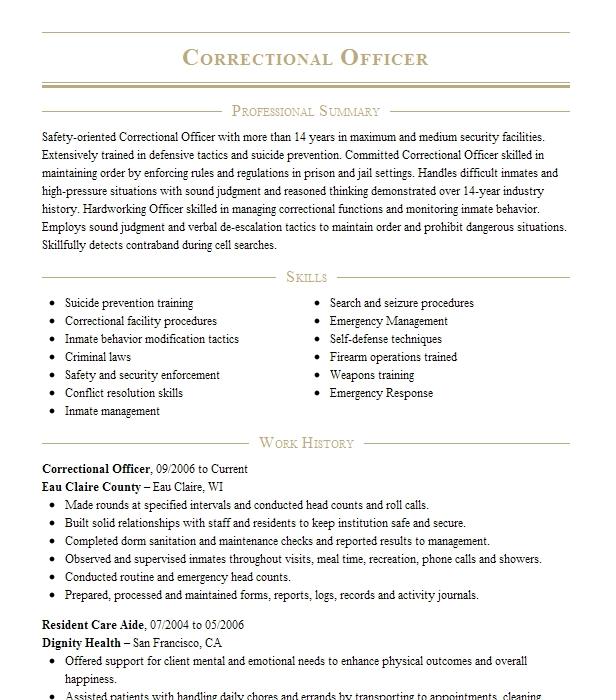 Correctional Officer Resume Example