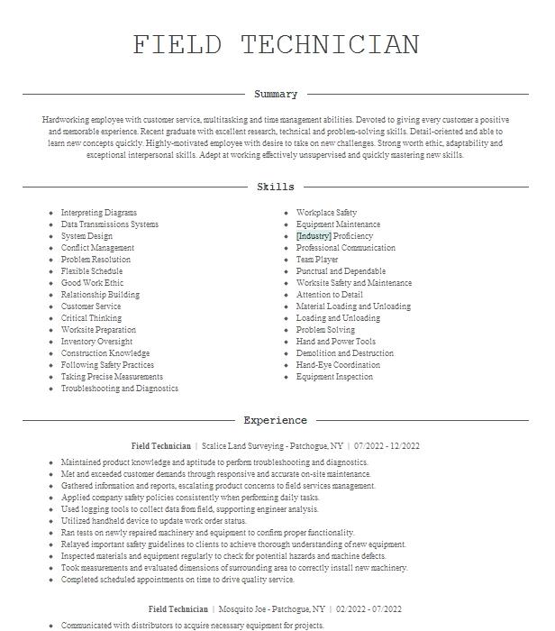 field-technician-resume-example