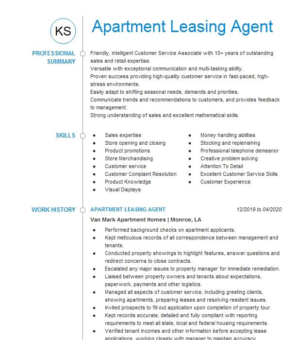 Apartment Leasing Agent Resume Objective | LiveCareer