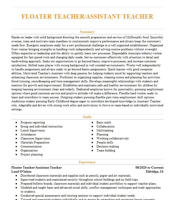 Floater Driver Resume Example 7830