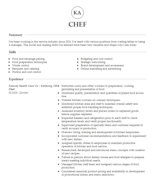 Chef Resume Example