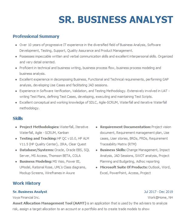 Sr. Business Analyst Resume Example