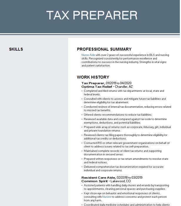 Tax Preparer Resume Example