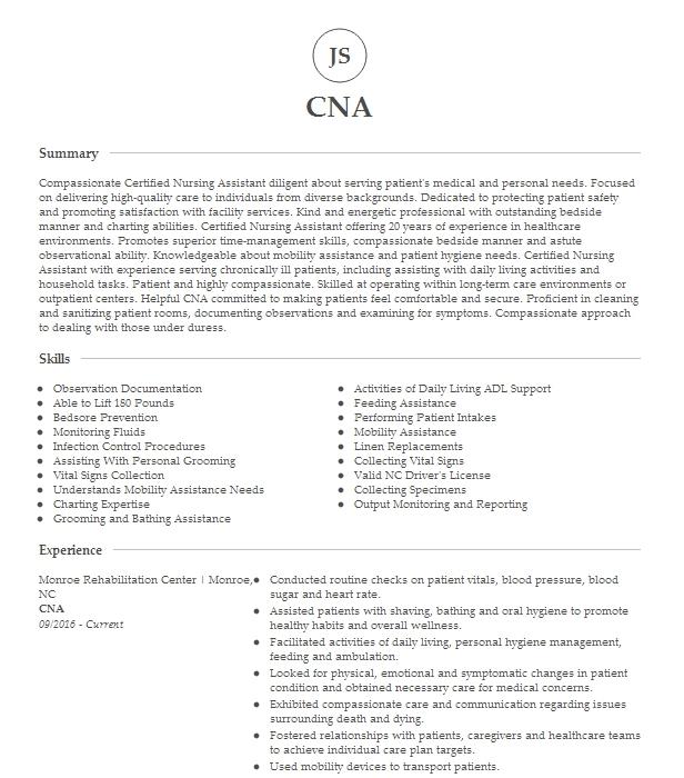 Cna Resume Example