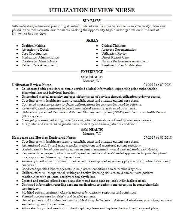 Utilization Review Nurse Resume Objective Example