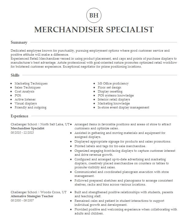 Merchandiser Specialist Resume Example