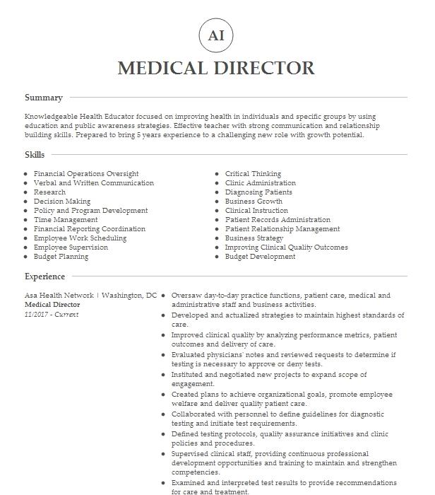 Medical Director Resume Example