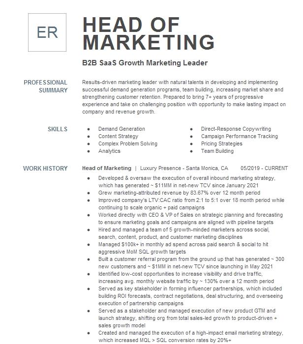 head-of-marketing-resume-example