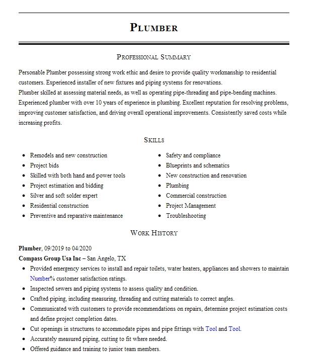 Plumber Resume Example