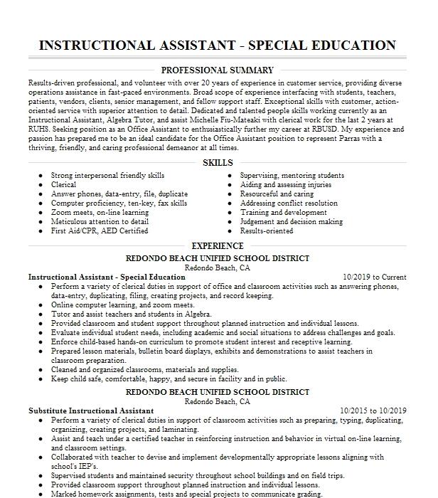 special-education-instructional-assistant-resume-example