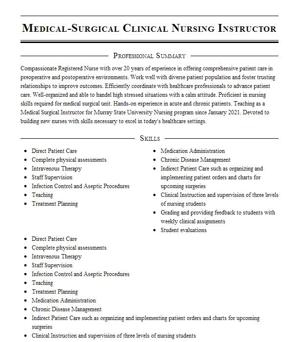 Nursing Clinical Instructor Resume Objective | LiveCareer