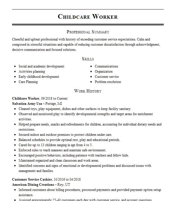 Childcare Worker Resume Example