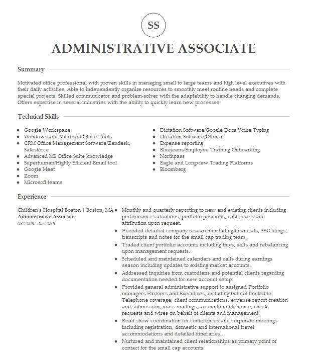 Administrative Associate Resume Example