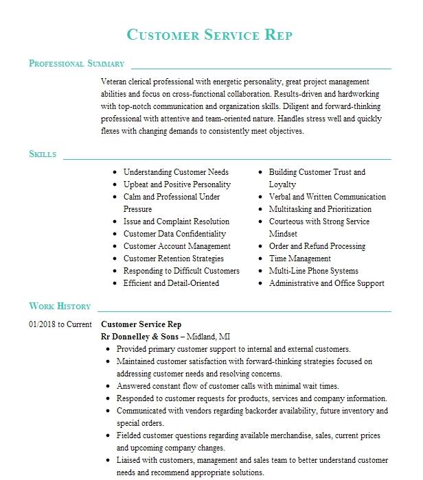 Customer Service Rep Resume Example