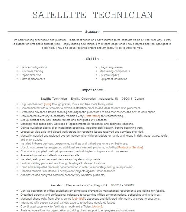 Satellite Technician Resume Example