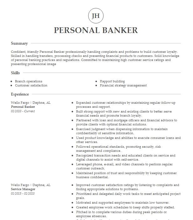 Personal Banker Resume Example 2553