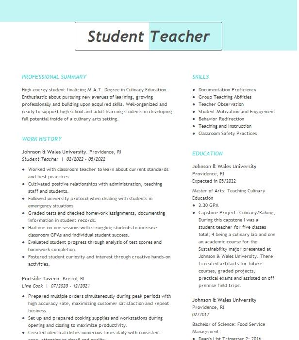 Student Teacher Resume Example