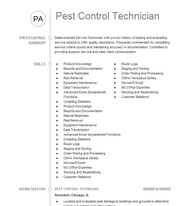 Pest Control Technician Resume Example