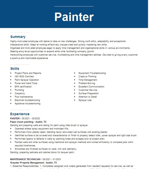 Painter Resume Example