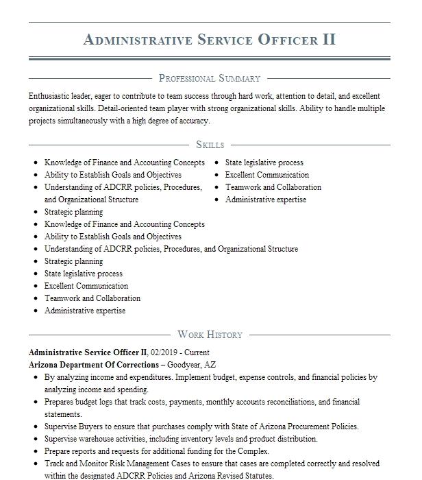 Customer Service Officer Administrative Officer Resume Example