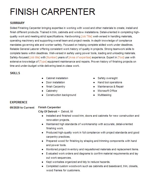 Finish Carpenter Resume Example