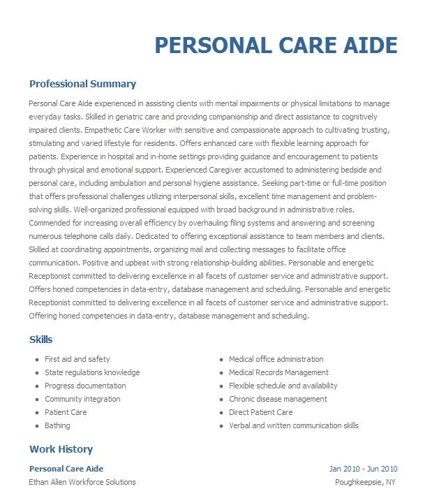 Personal Care Aide Resume Example 2556