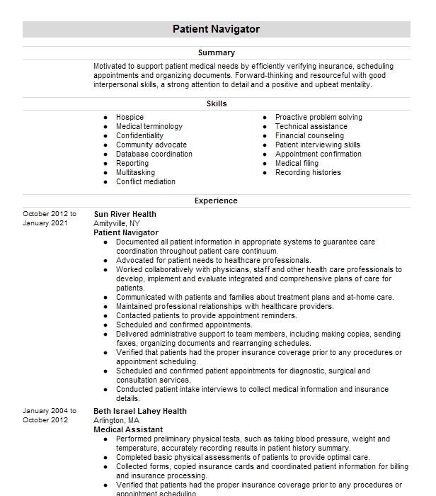 Patient Navigator Resume Example