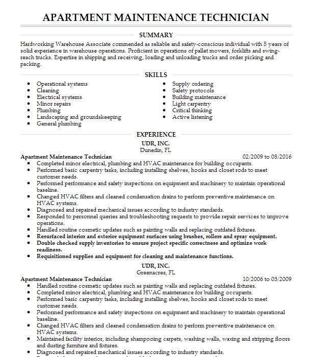 Apartment Maintenance Supervisor Resume Objective