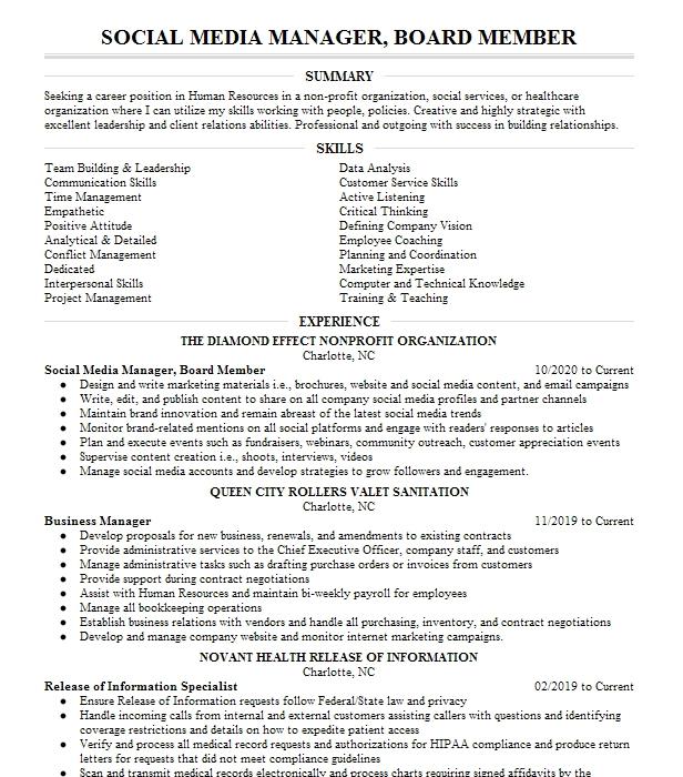 Media Photo Team Member Resume Example