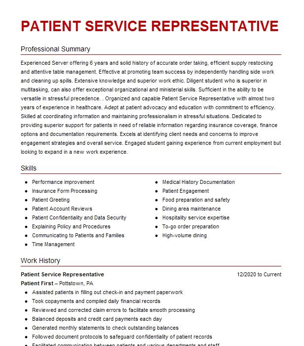 patient-service-representative-resume-example