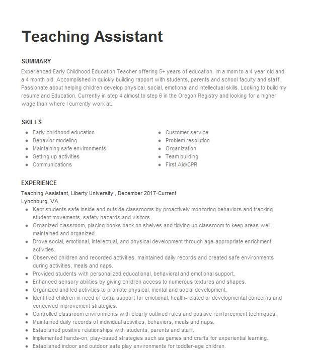 resume for college teaching assistant