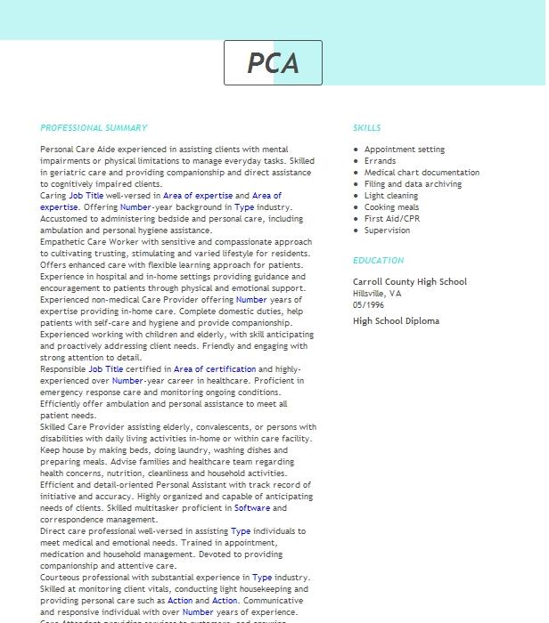 Pca Resume Example