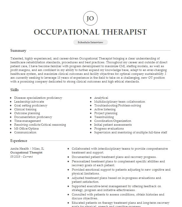 Occupational Therapist Objectives | Resume Objective