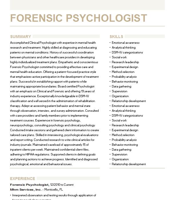 Forensic Psychologist Resume Example