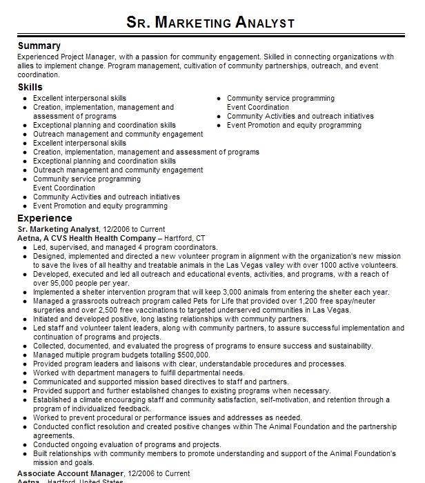 Sr. Marketing Operations Analyst Resume Example