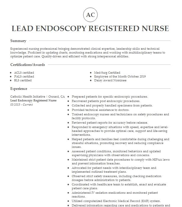 Endoscopy Nurse Objectives Resume Objective Livecareer