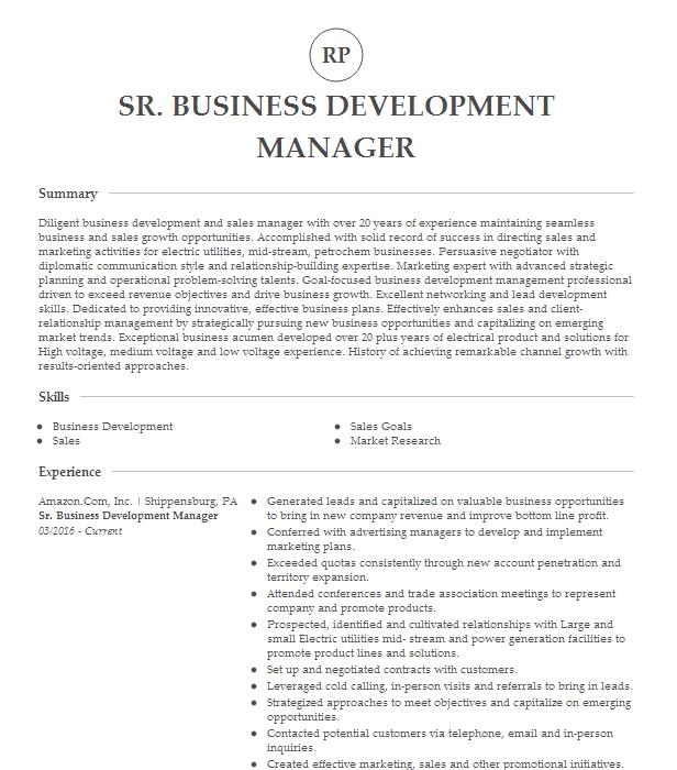 Sr. Business Development Manager Resume Example