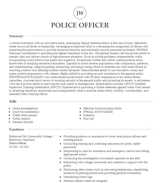 Police Officer Resume Example