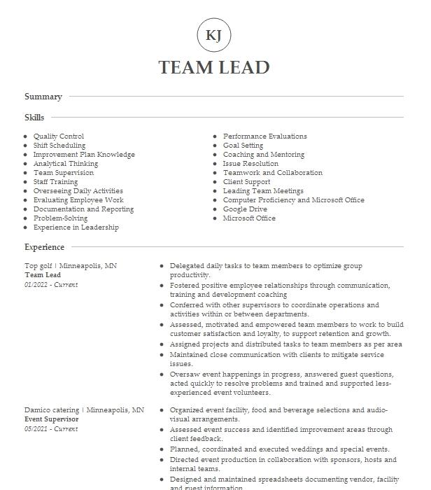 team-lead-resume-example