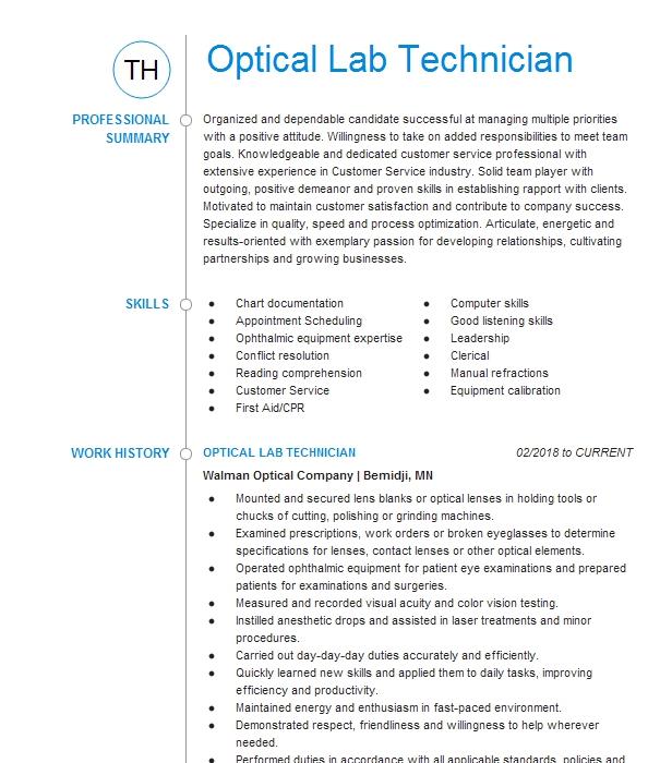 Optical Lab Technician Resume Example