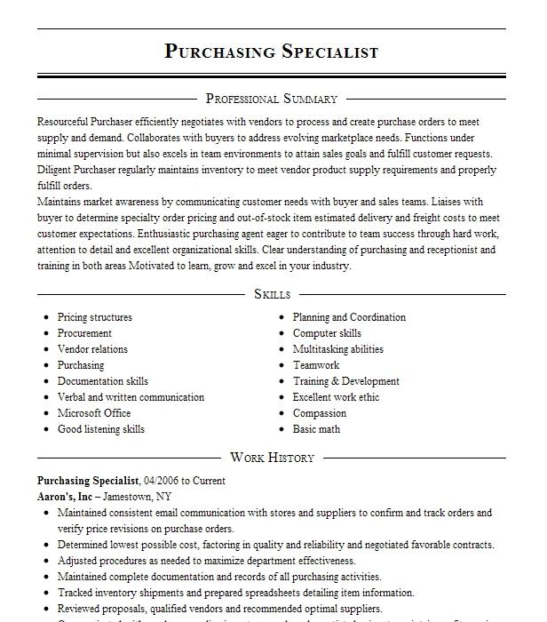 Purchasing Specialist Resume Example