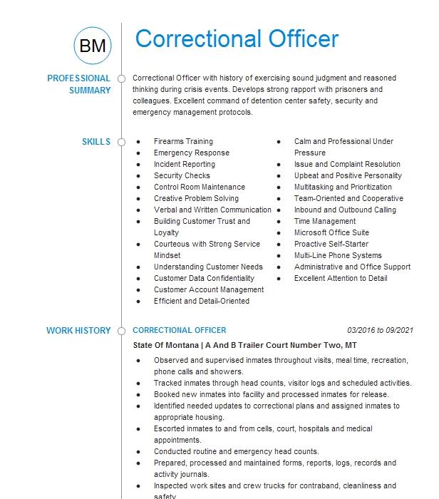 Correctional Officer Resume Example