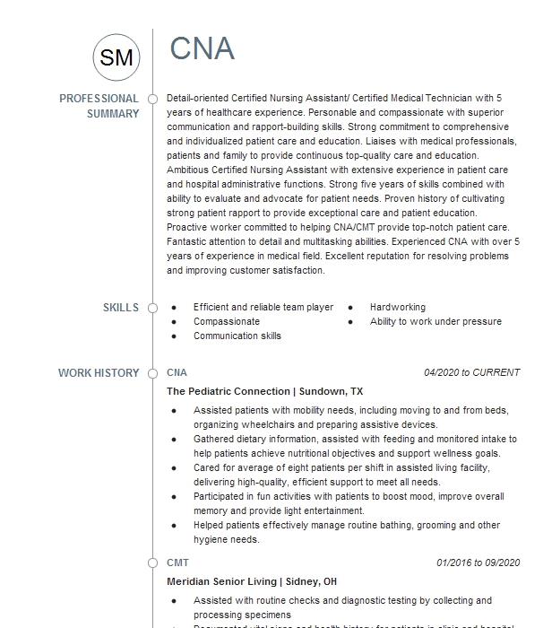 Cna Resume Example