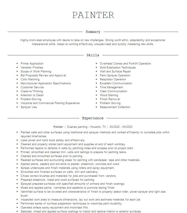 Painter Resume Example