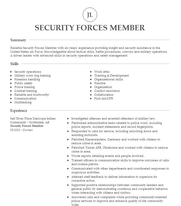 Security Forces Member Resume Example