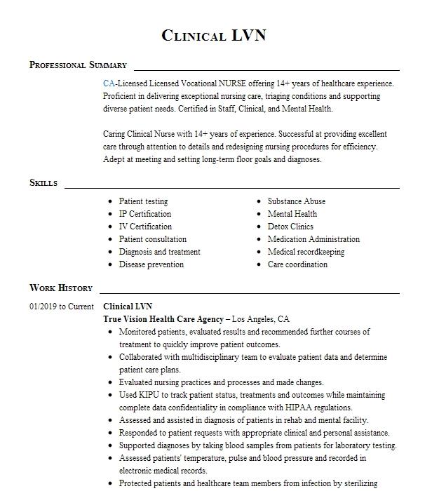 lvn resume examples