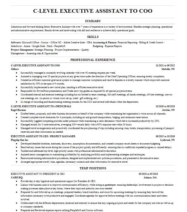 C Level Executive Assistant Resume Example