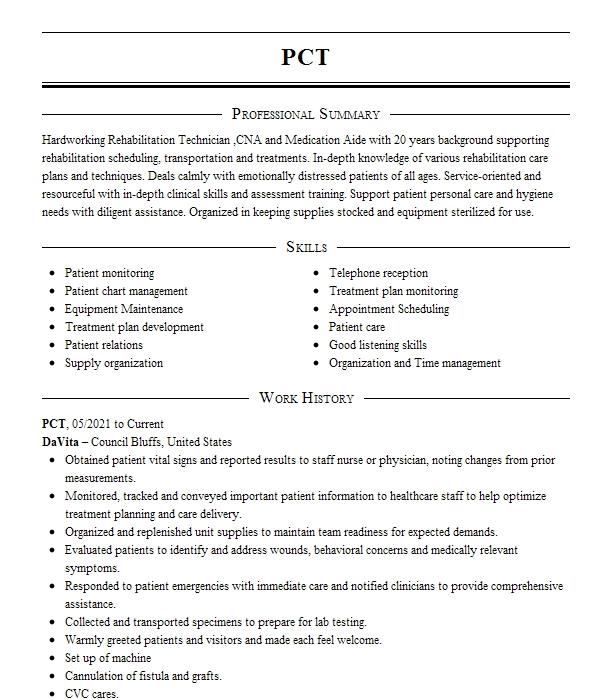 Pct Resume Example