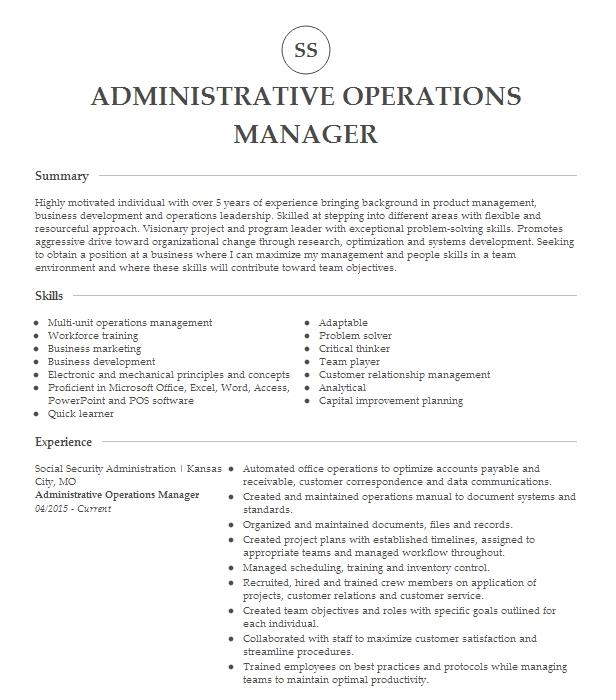 Administrative Operations Manager Resume Example